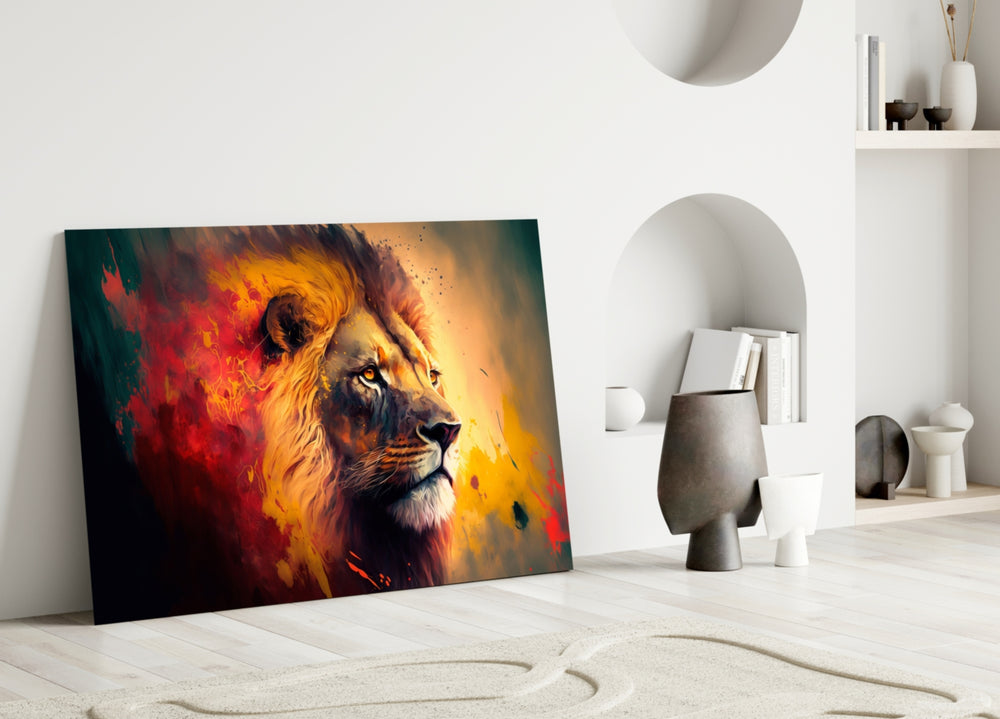 Nobility of the Lion close-up showing golden mane catching scarlet flares