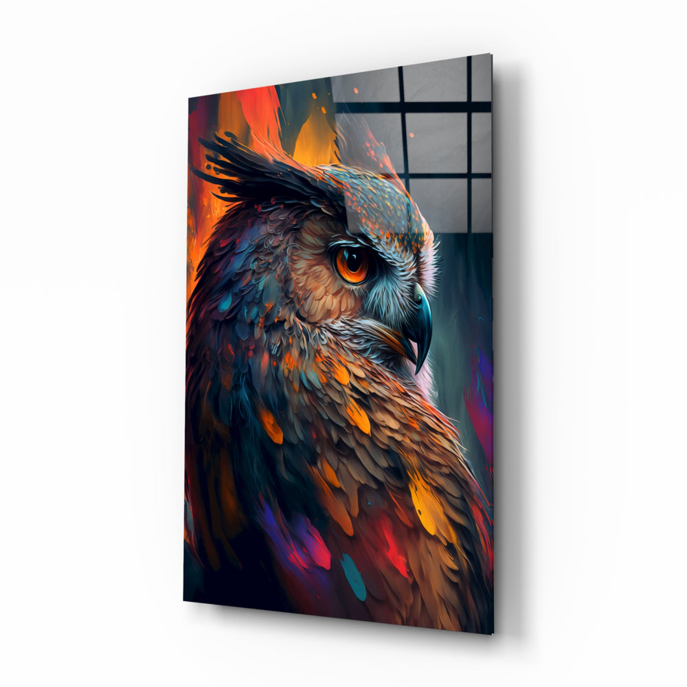 Owl's Eye glass wall art displayed above a linen bed in a serene bedroom with rattan accents