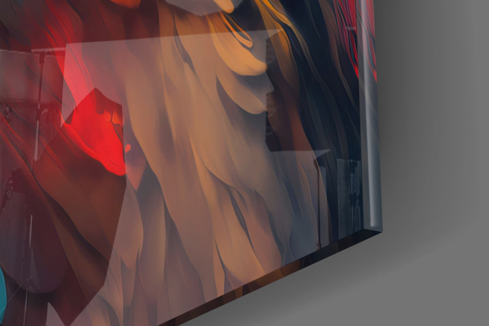 Owl's Eye artwork anchoring a wall with warm dramatic palette