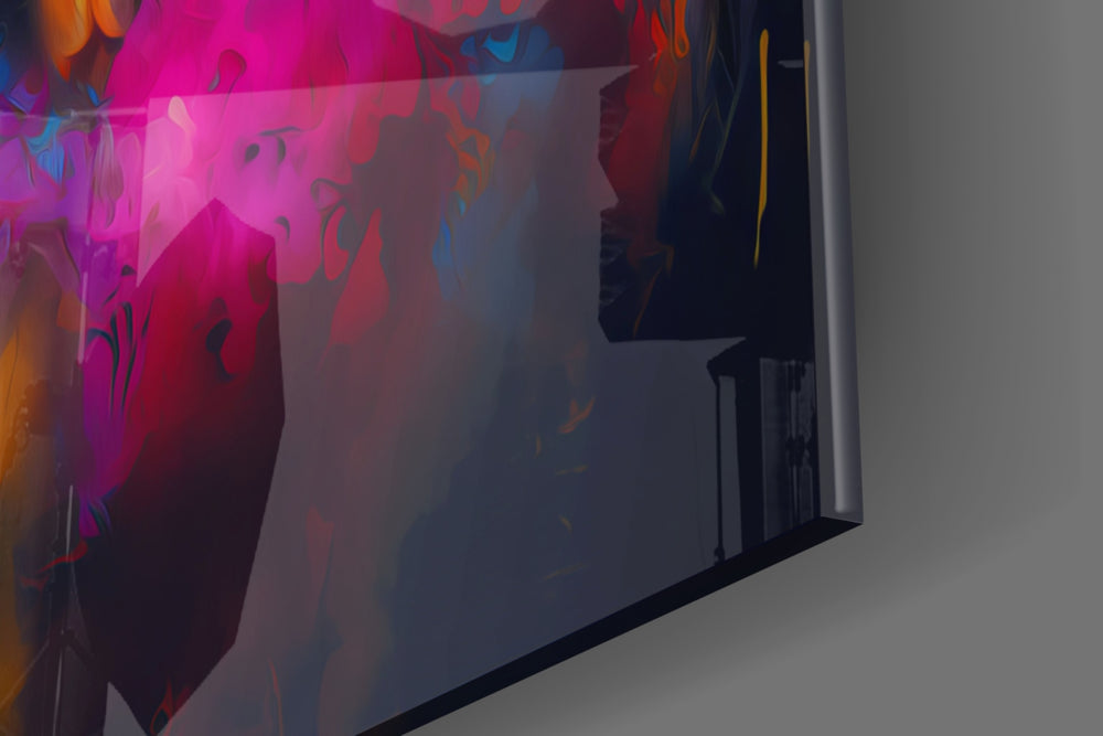 Owl's Eye artwork anchoring a wall with bold vibrant palette