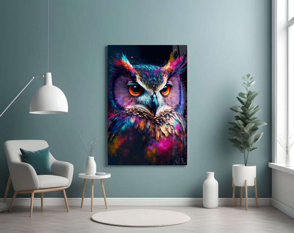 Owl's Eye glass wall art styled above a console in a hallway