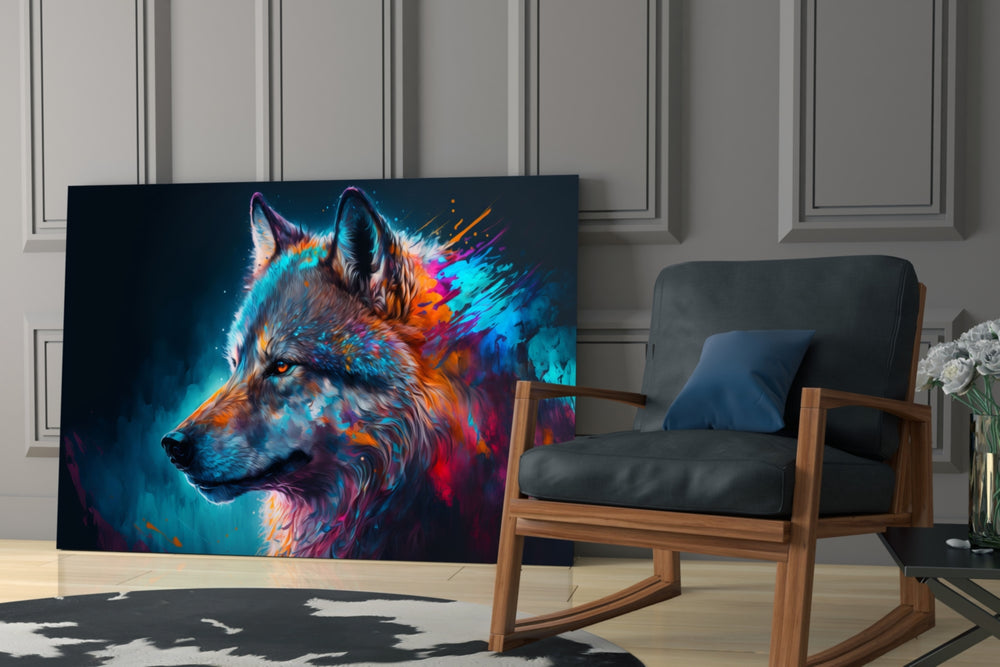 Freedom of the Wolf glass print enhancing a man cave with cinematic mood