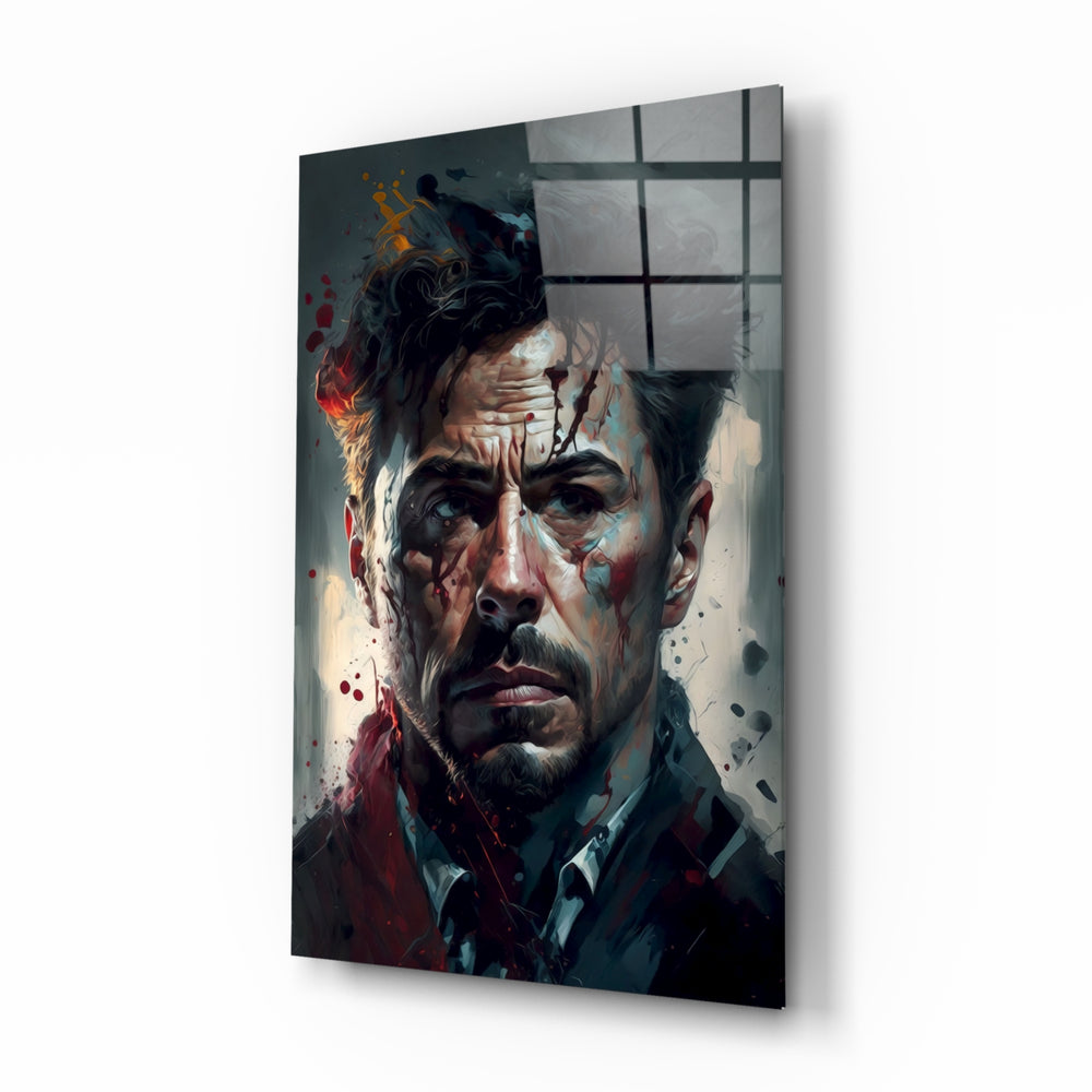 The Iron glass wall art displayed above a leather sofa in a moody man cave with brass sconces