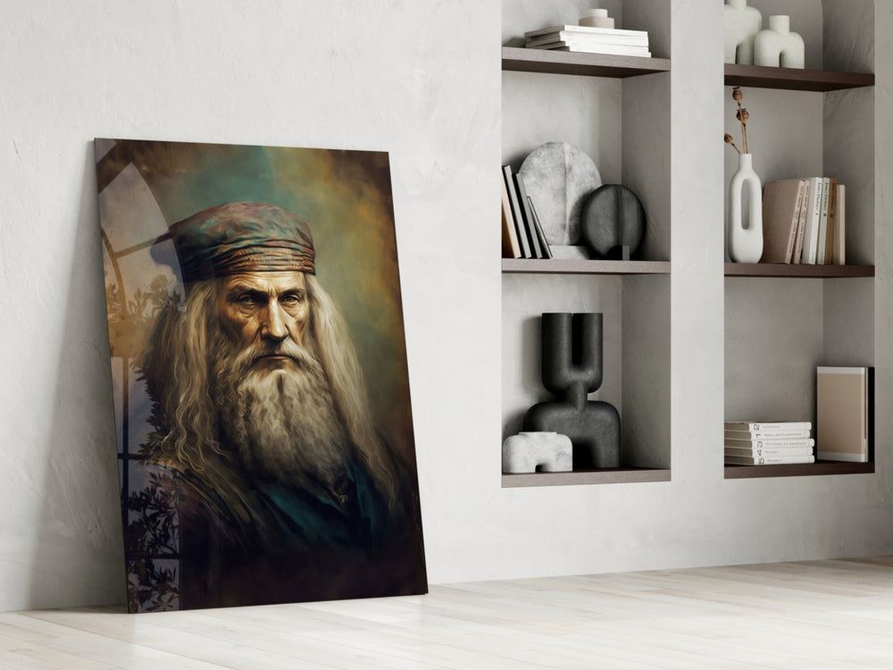 Leonardo da Vinci glass print enhancing a hallway with cinematic mood