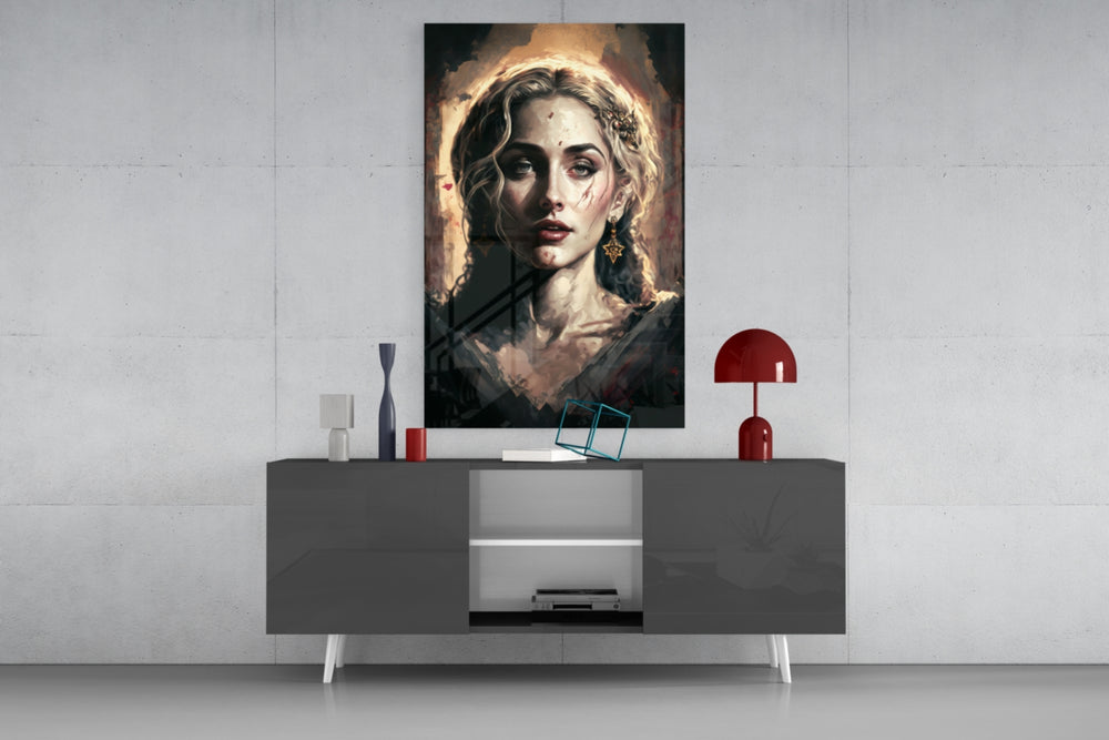 Madonna panel catching lamp light to reveal its halo glow