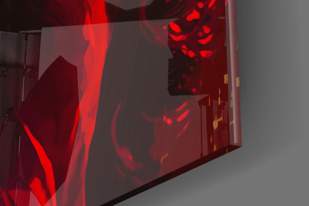 Starlet artwork anchoring a dressing area with crimson-cream palette