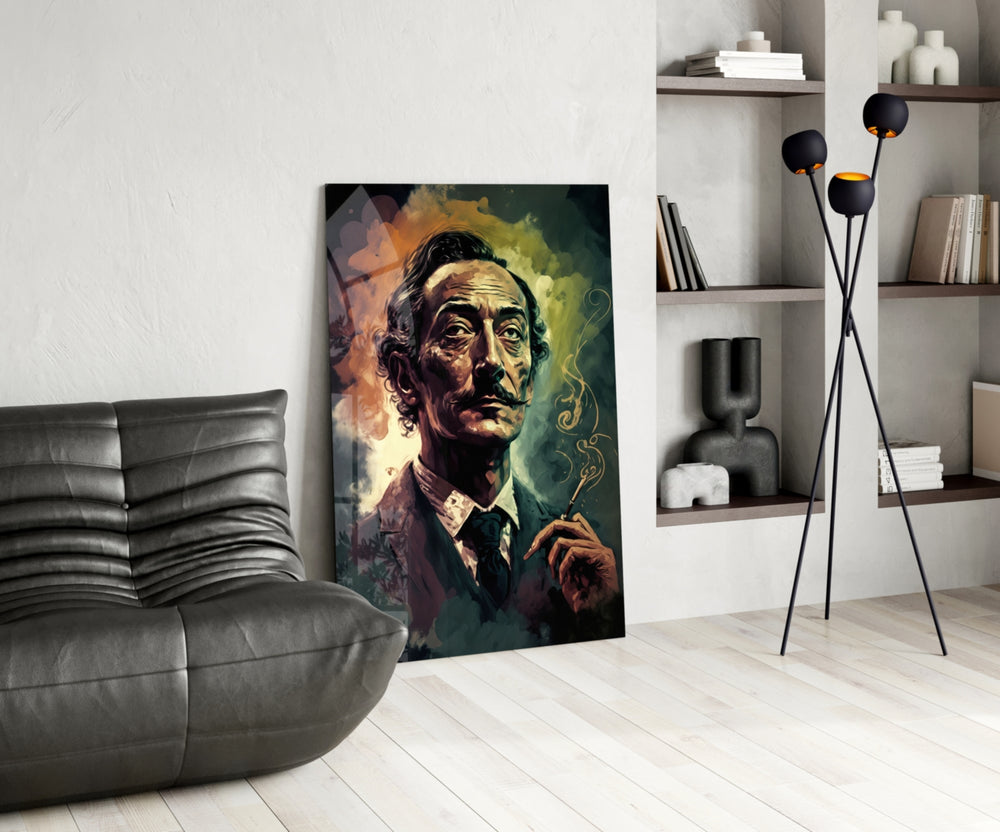 Dali panel adding editorial mood to a reading nook