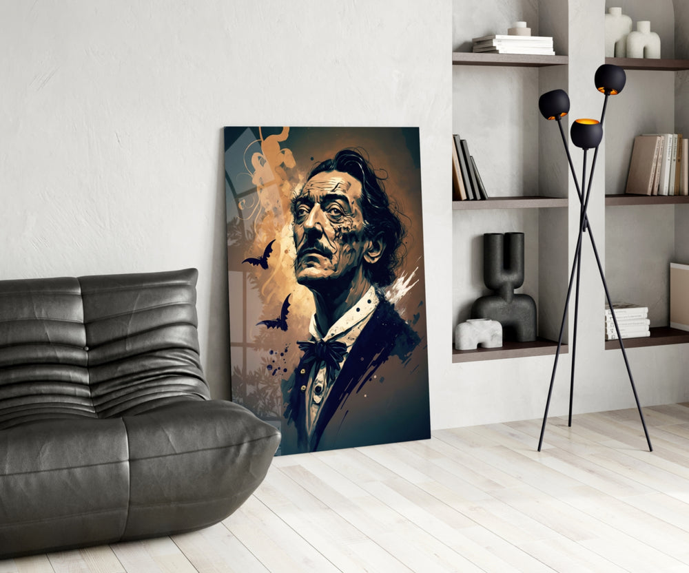 Dali panel adding editorial mood to a reading nook