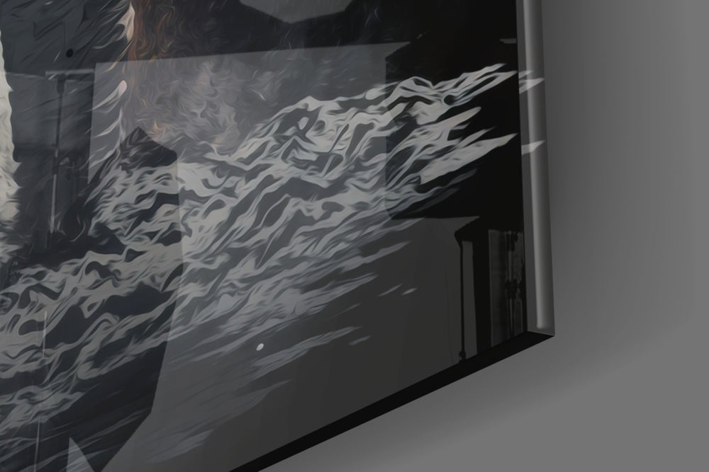Lone spaceman artwork anchoring a wall with onyx-and-ember palette