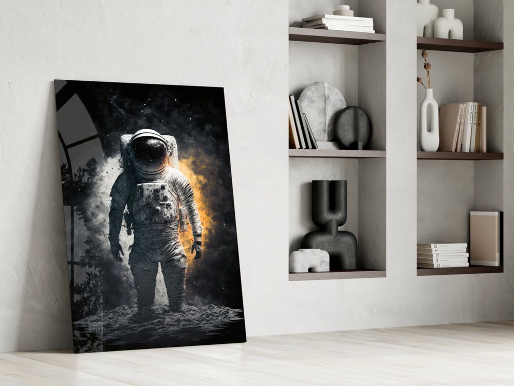 Astronaut glass print enhancing a hallway with cosmic palette