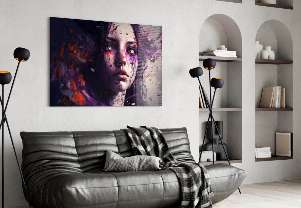Beauty of a Sadness glass wall art styled above a velvet bench in a reading nook