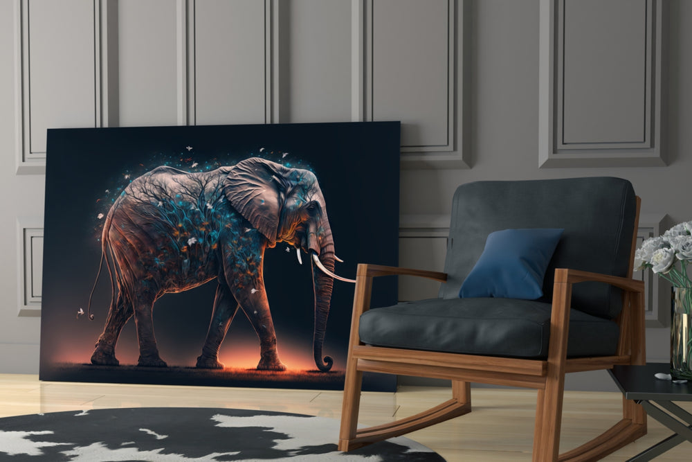 Glory of an Elephant glass print enhancing a hallway with totemic palette