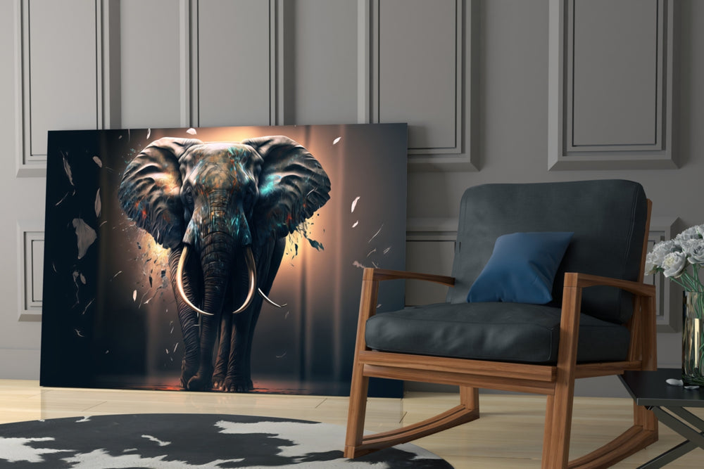 Glory of an Elephant glass print enhancing a hallway with totemic palette