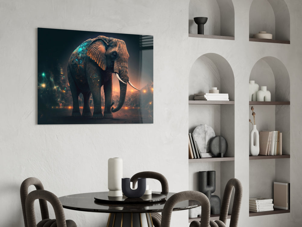 Elephant panel adding cyber drama to a reading nook