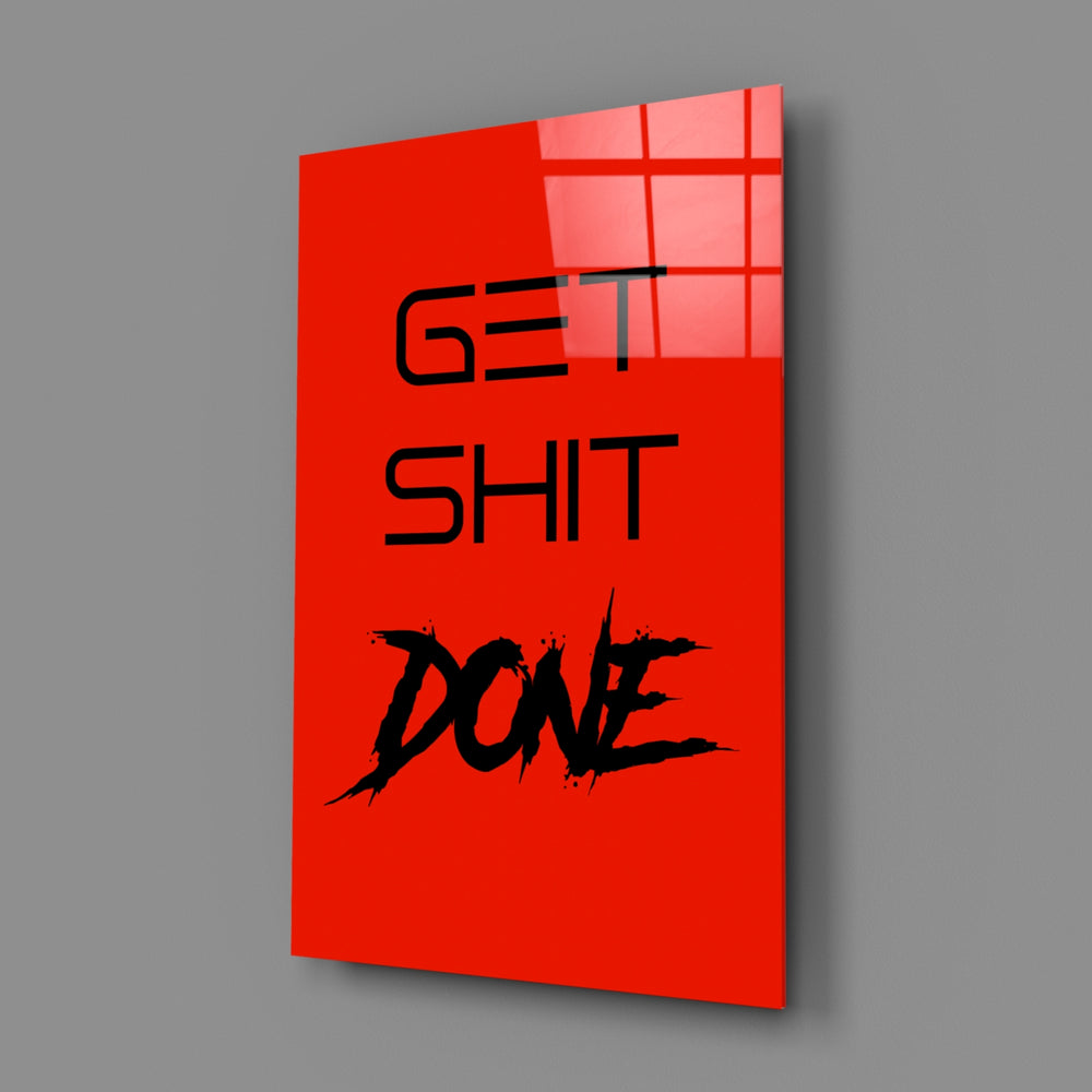 Hustle-mantra panel bringing graphic heat to a co-working corner