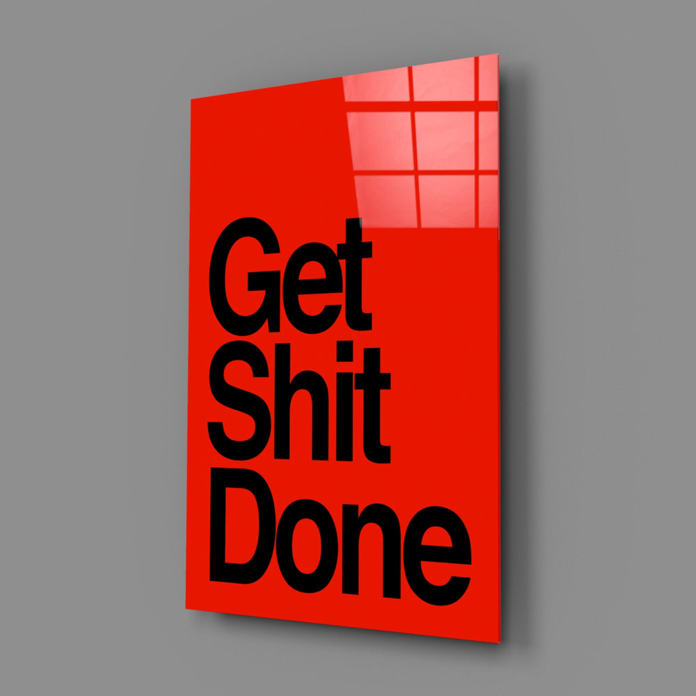 Hustle-mantra panel bringing graphic punch to a co-working corner