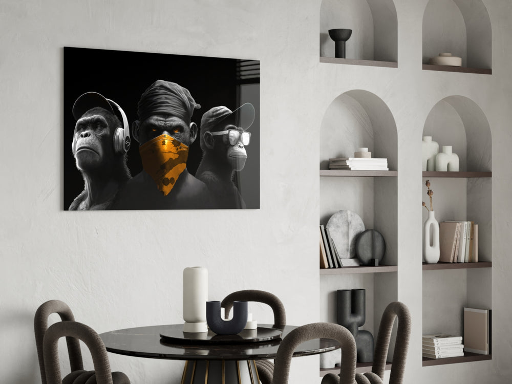 Wise Monkeys panel adding editorial drama to a teen lounge wall