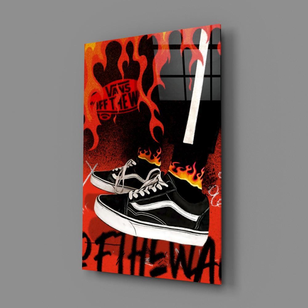 Skate-poster panel bringing flame heat to a contemporary games corner