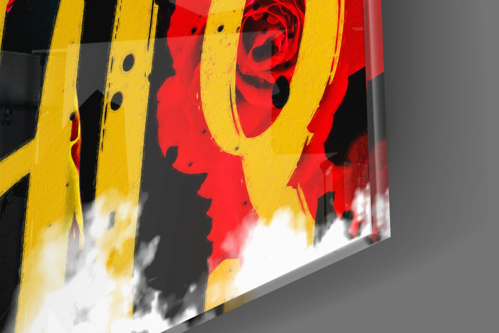 Mexican-modernism artwork anchoring a wall with saffron-and-crimson palette