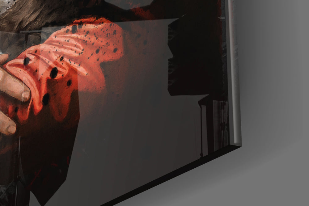 Renaissance artwork anchoring a wall with crimson-and-onyx palette