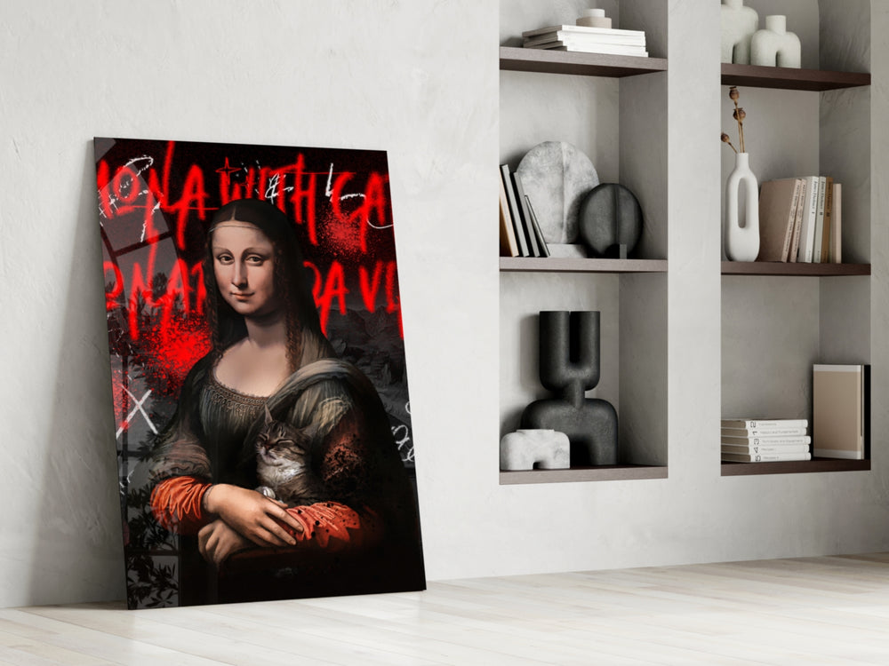 Mona Lisa glass print enhancing a hallway with art-history palette