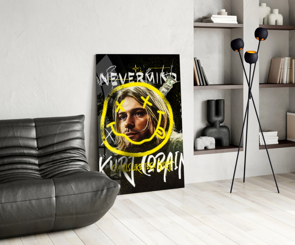 Cobain panel adding editorial weight to a workshop wall
