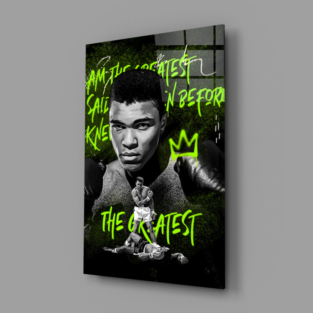 Champion-poster panel bringing trash-talk pulse to a contemporary games corner
