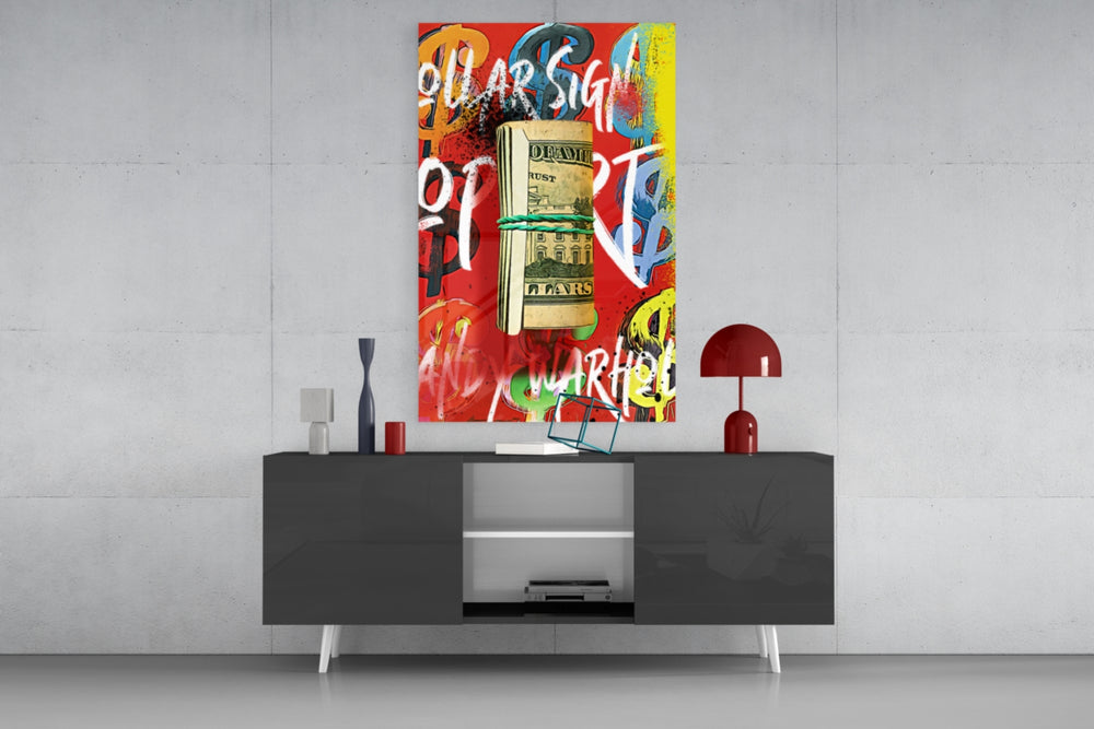 Pop Art Cash Roll Portrait Glass Wall Art || Designer Collection