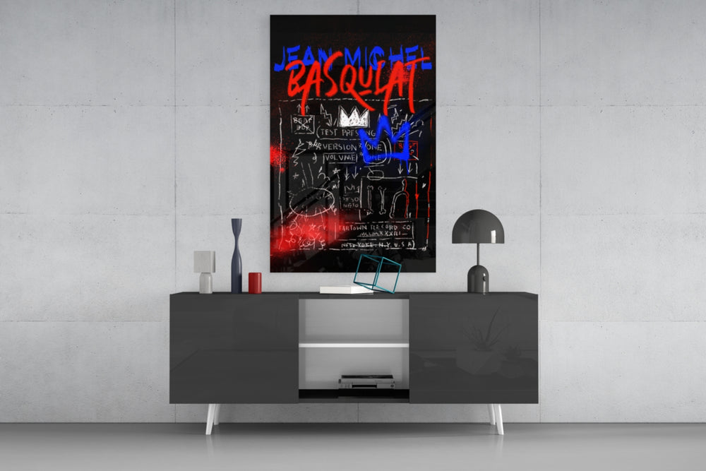 Neo-Expressionist Crown Graffiti Glass Wall Art || Designer Collection