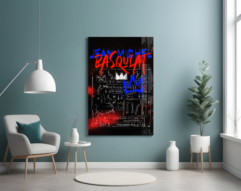 Neo-Expressionist Crown Graffiti Glass Wall Art || Designer Collection