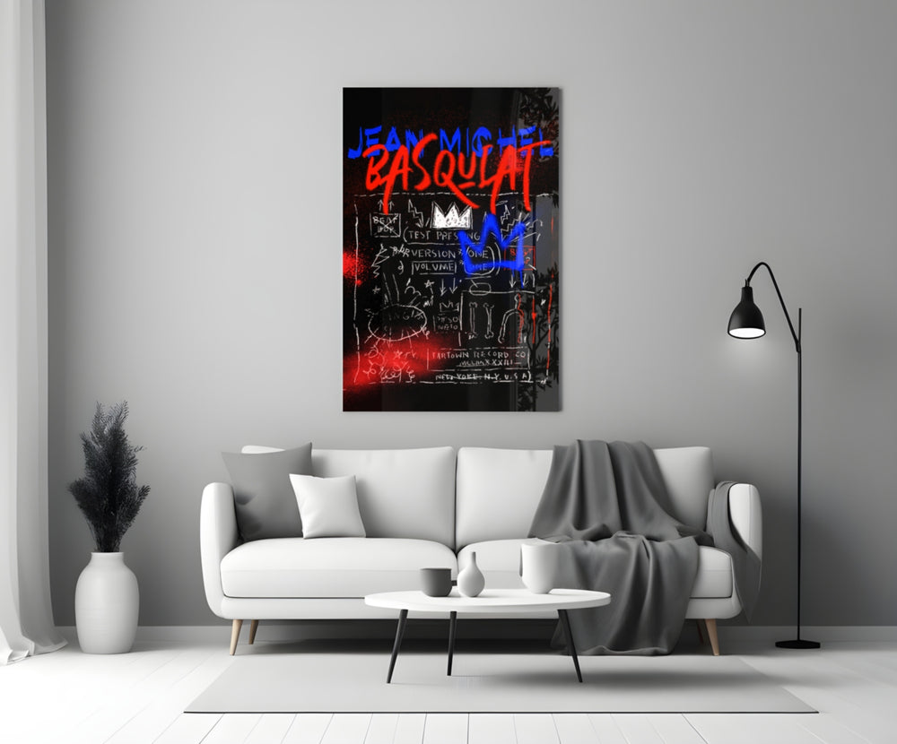 Neo-Expressionist Crown Graffiti Glass Wall Art || Designer Collection