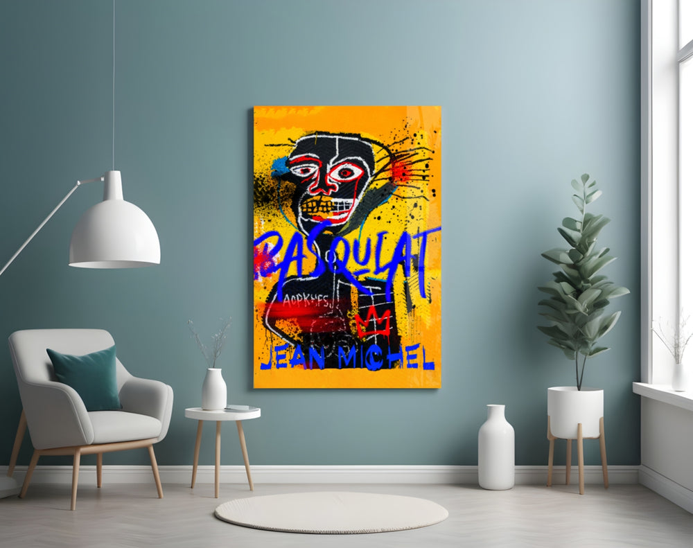Neo-Expressionist Crown Graffiti Glass Wall Art || Designer Collection