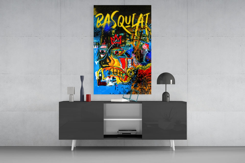 Neo-Expressionist Crown Graffiti Glass Wall Art || Designer Collection