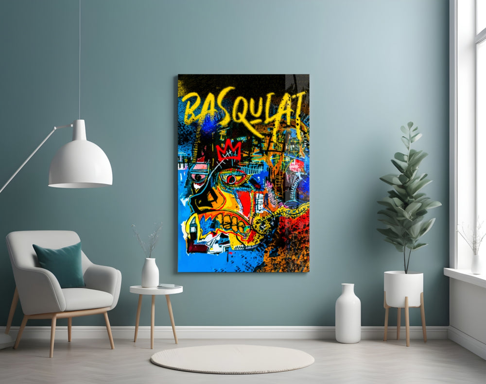 Neo-Expressionist Crown Graffiti Glass Wall Art || Designer Collection