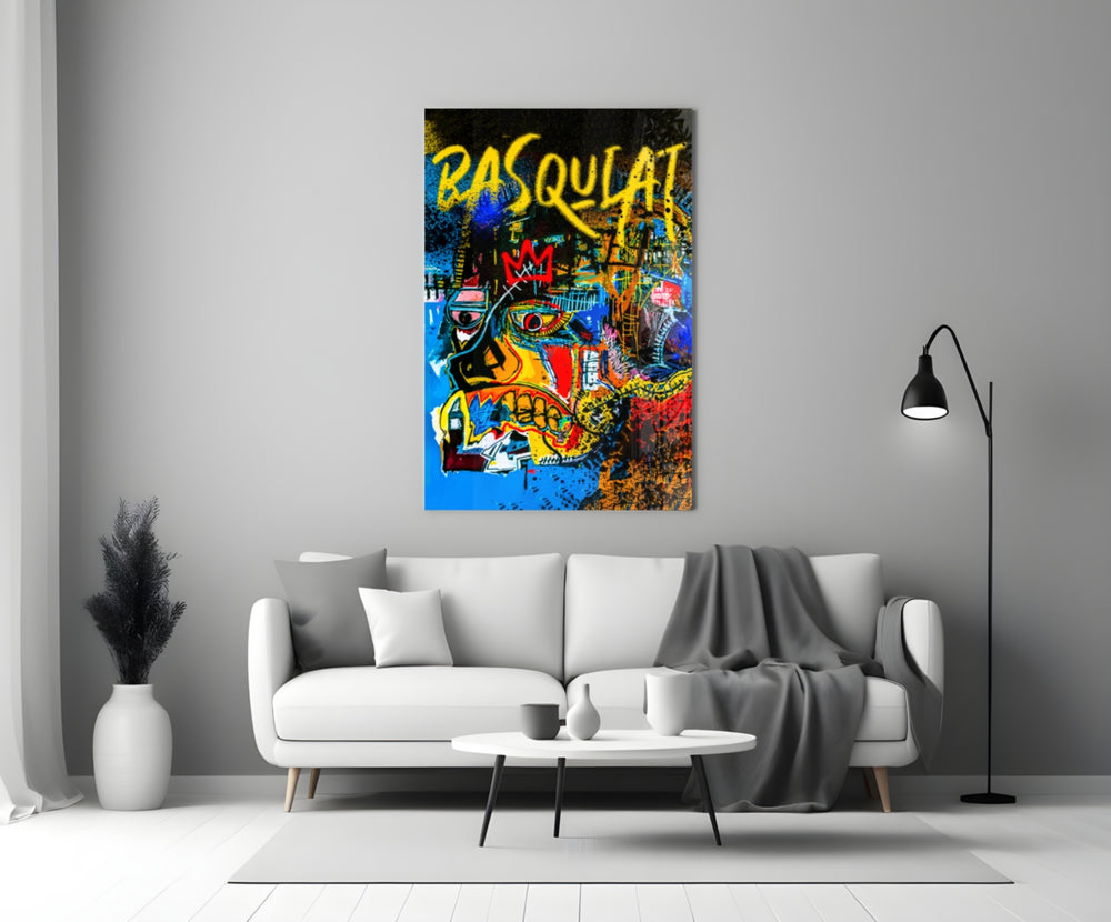 Neo-Expressionist Crown Graffiti Glass Wall Art || Designer Collection