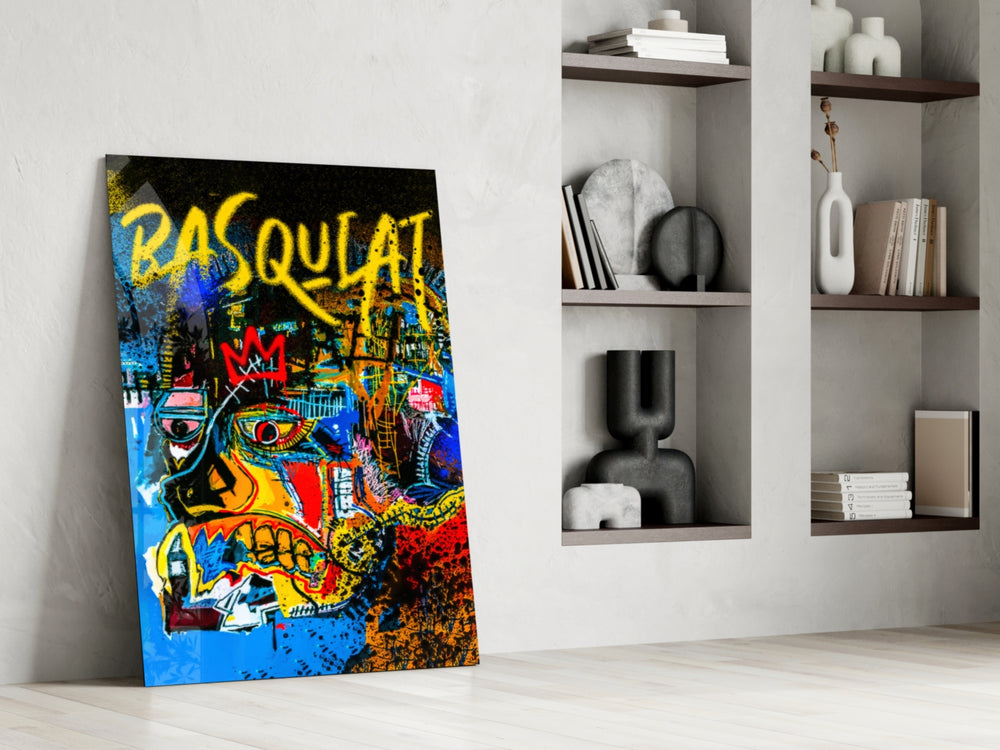 Neo-Expressionist Crown Graffiti Glass Wall Art || Designer Collection
