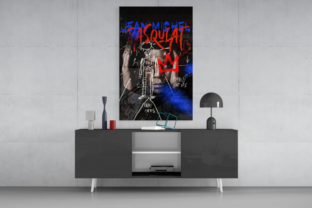 Neo-Expressionist Crown Graffiti Glass Wall Art || Designer Collection