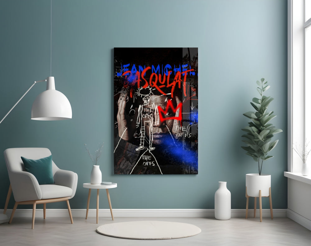 Neo-Expressionist Crown Graffiti Glass Wall Art || Designer Collection