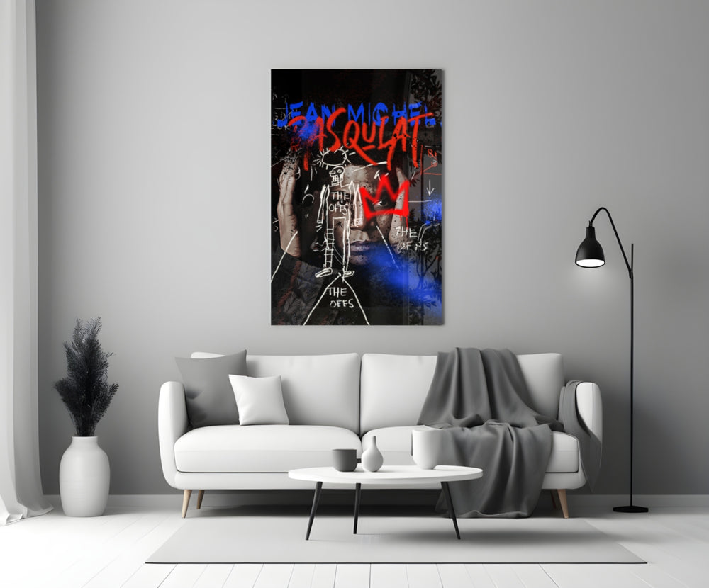 Neo-Expressionist Crown Graffiti Glass Wall Art || Designer Collection