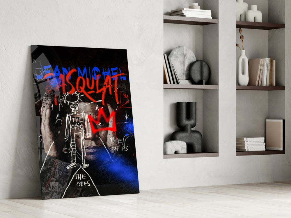 Neo-Expressionist Crown Graffiti Glass Wall Art || Designer Collection