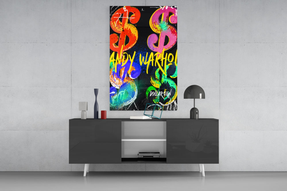 Pop Art Dollar Sign Portrait Glass Wall Art || Designer Collection