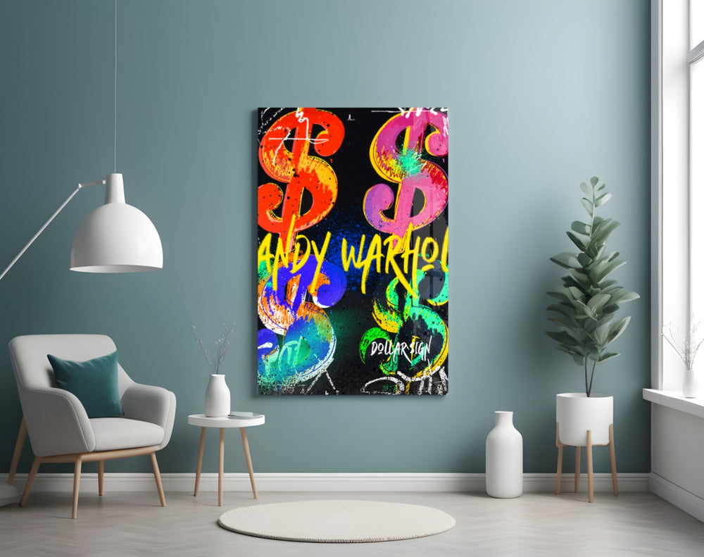 Pop Art Dollar Sign Portrait Glass Wall Art || Designer Collection