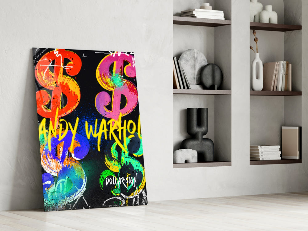 Pop Art Dollar Sign Portrait Glass Wall Art || Designer Collection