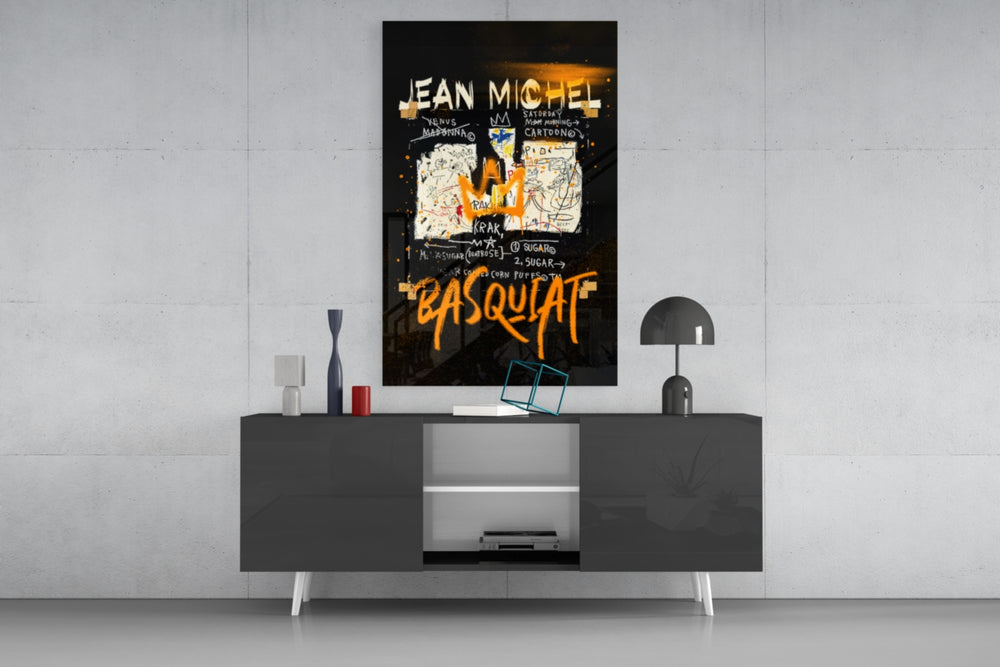 Neo-Expressionist Crown Graffiti Glass Wall Art || Designer Collection