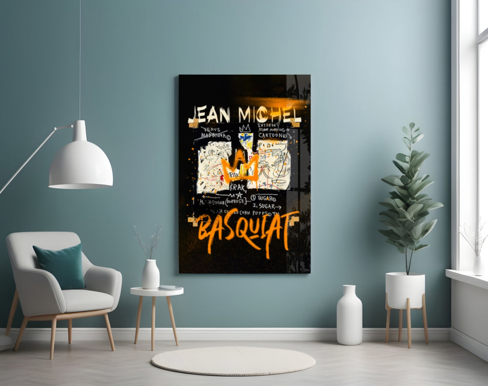 Neo-Expressionist Crown Graffiti Glass Wall Art || Designer Collection