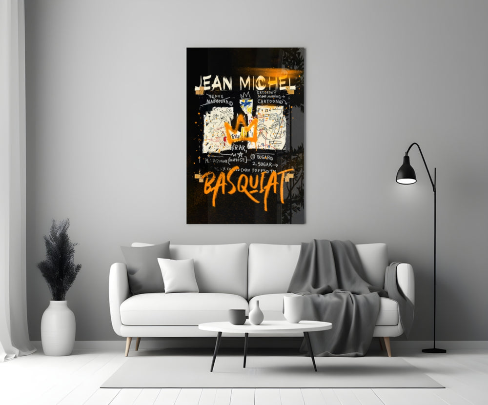 Neo-Expressionist Crown Graffiti Glass Wall Art || Designer Collection