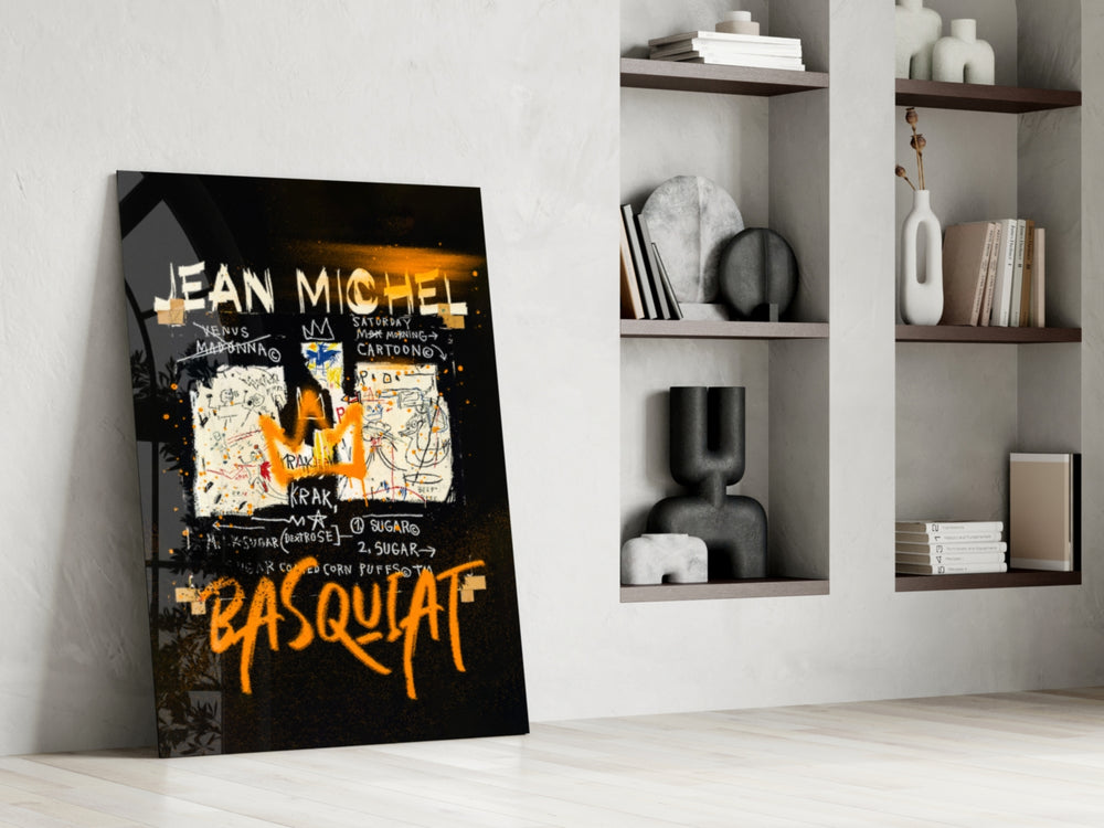 Neo-Expressionist Crown Graffiti Glass Wall Art || Designer Collection