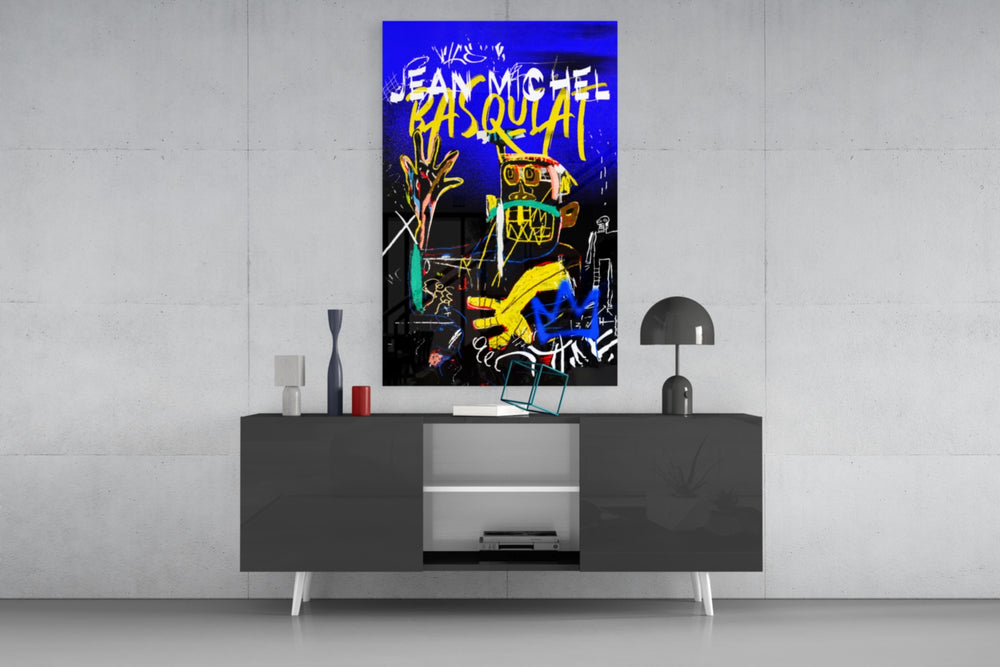 Neo-Expressionist Crown Graffiti Glass Wall Art || Designer Collection