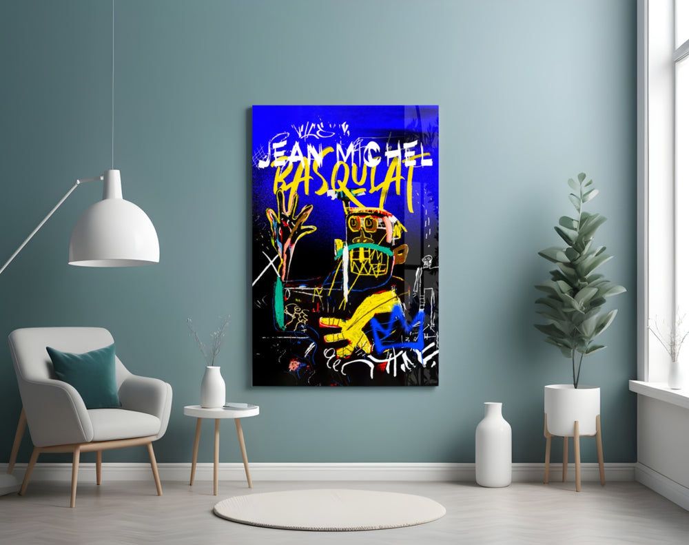Neo-Expressionist Crown Graffiti Glass Wall Art || Designer Collection