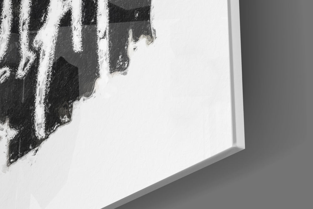 Minimal-silhouette artwork anchoring a wall with onyx-and-chalk palette